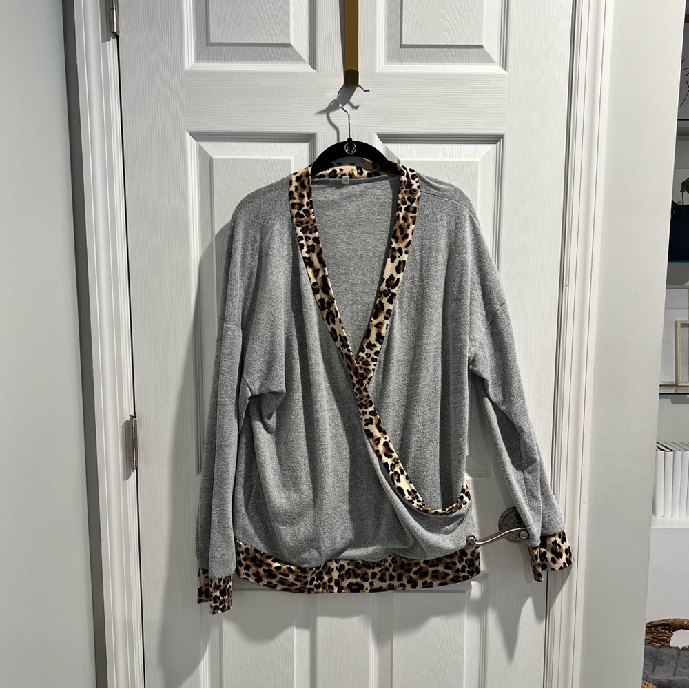 Grey and Leopard print cross cross top
